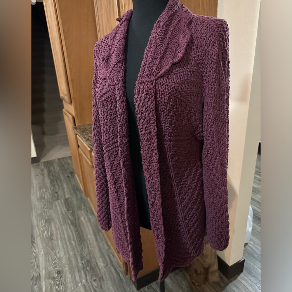 Vintage Rico Chunky Crochet Knit Cardigan in Deep Purple, Medium